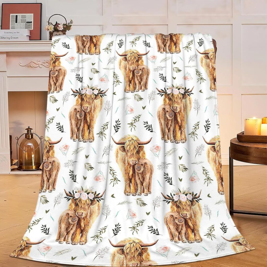Fluffy Highland Cow Throw Blanket