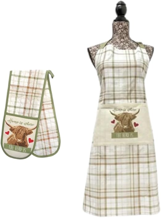 Highland Cow Apron and oven gloves set