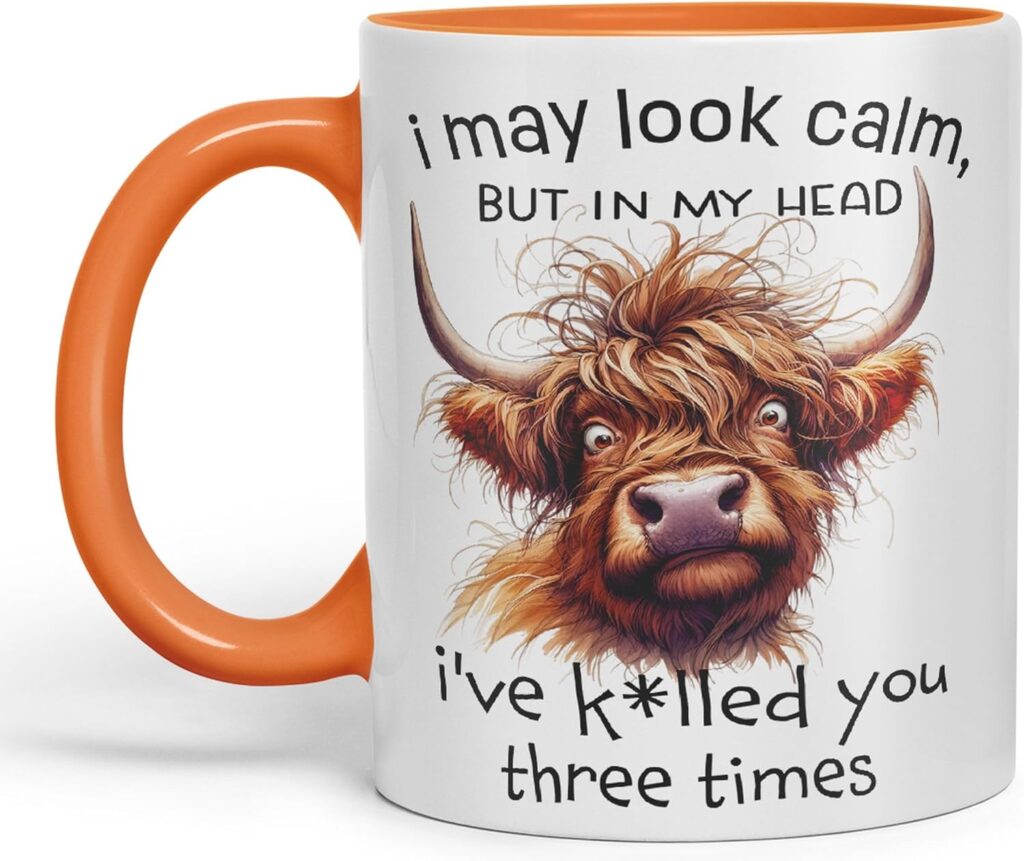 Highland Cow Ceramic Mug I may look calm