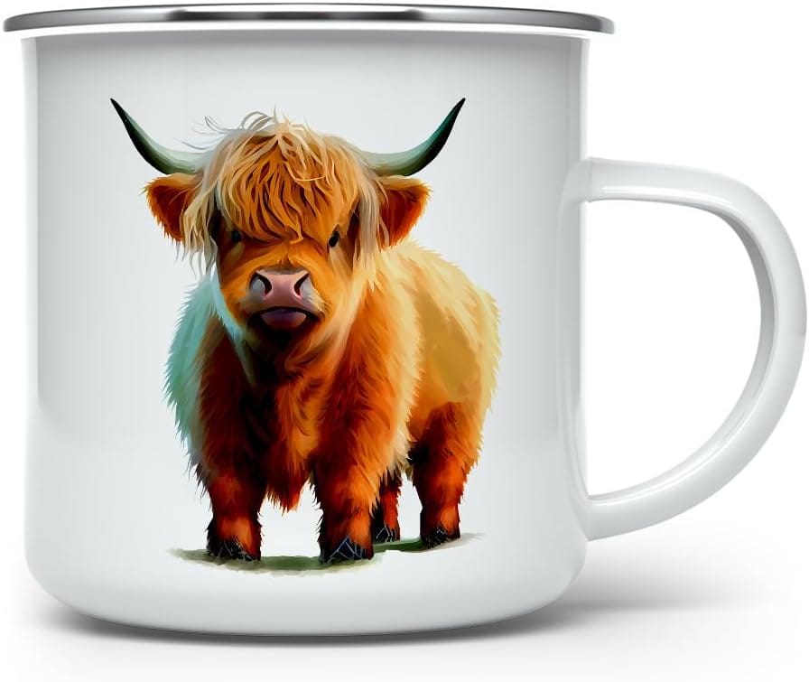 Highland Cow Enamel Camping Mug