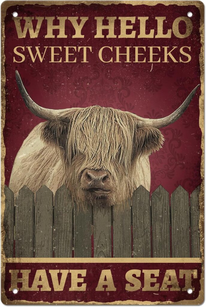 Highland Cow Kitchen Wall Sign That Says Why Hello Sweet Cheeks Have A Seat