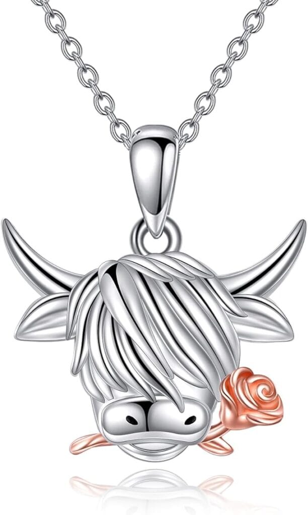 Highland Cow Necklace with rose