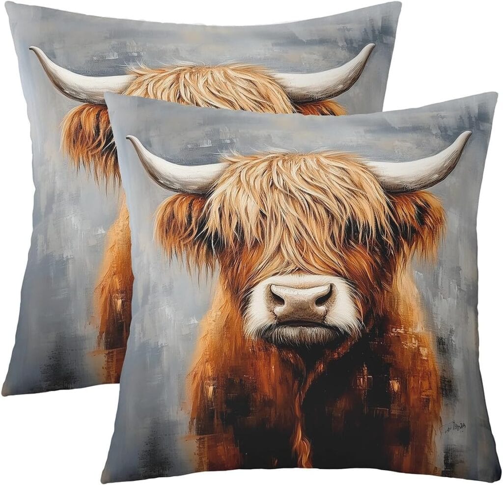 Highland Cow Outdoor Throw Pillow Covers