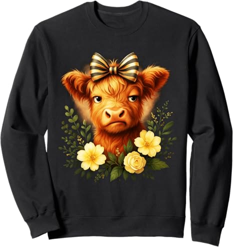 Highland Cow Sweatshirt with Floral Accents