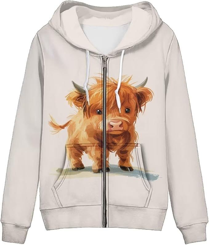 Highland Cow Zip-Up Hoodie