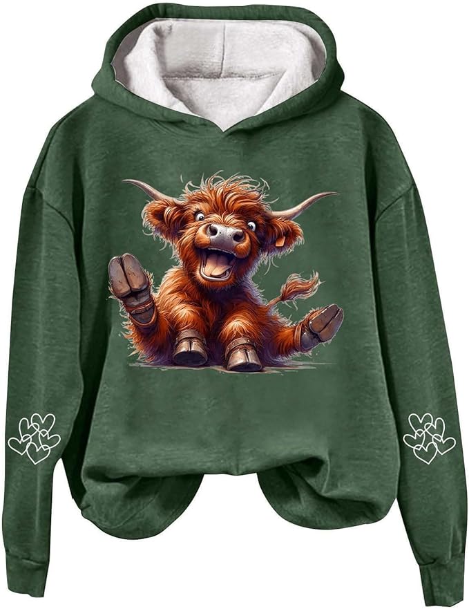 Oversized Highland Cow Pullover Hoodie