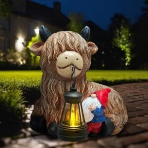 Solar Highland Cow Gnome Decor