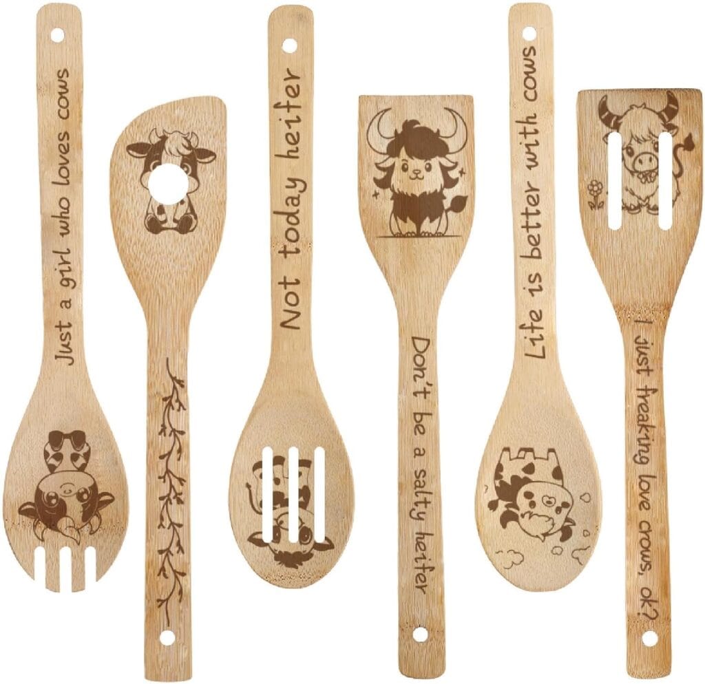 highland cow wooden spoon set