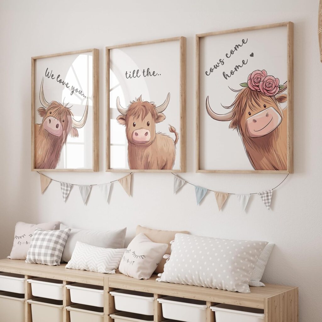 Highland Cow Nursery Wall Art Prints