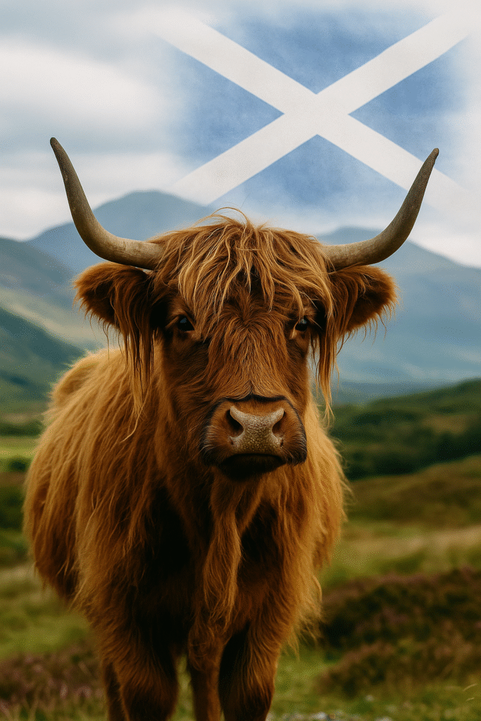 Highland cow ears with thick, fluffy fur in a snowy field, highlighting Highland cow ears in cold weather