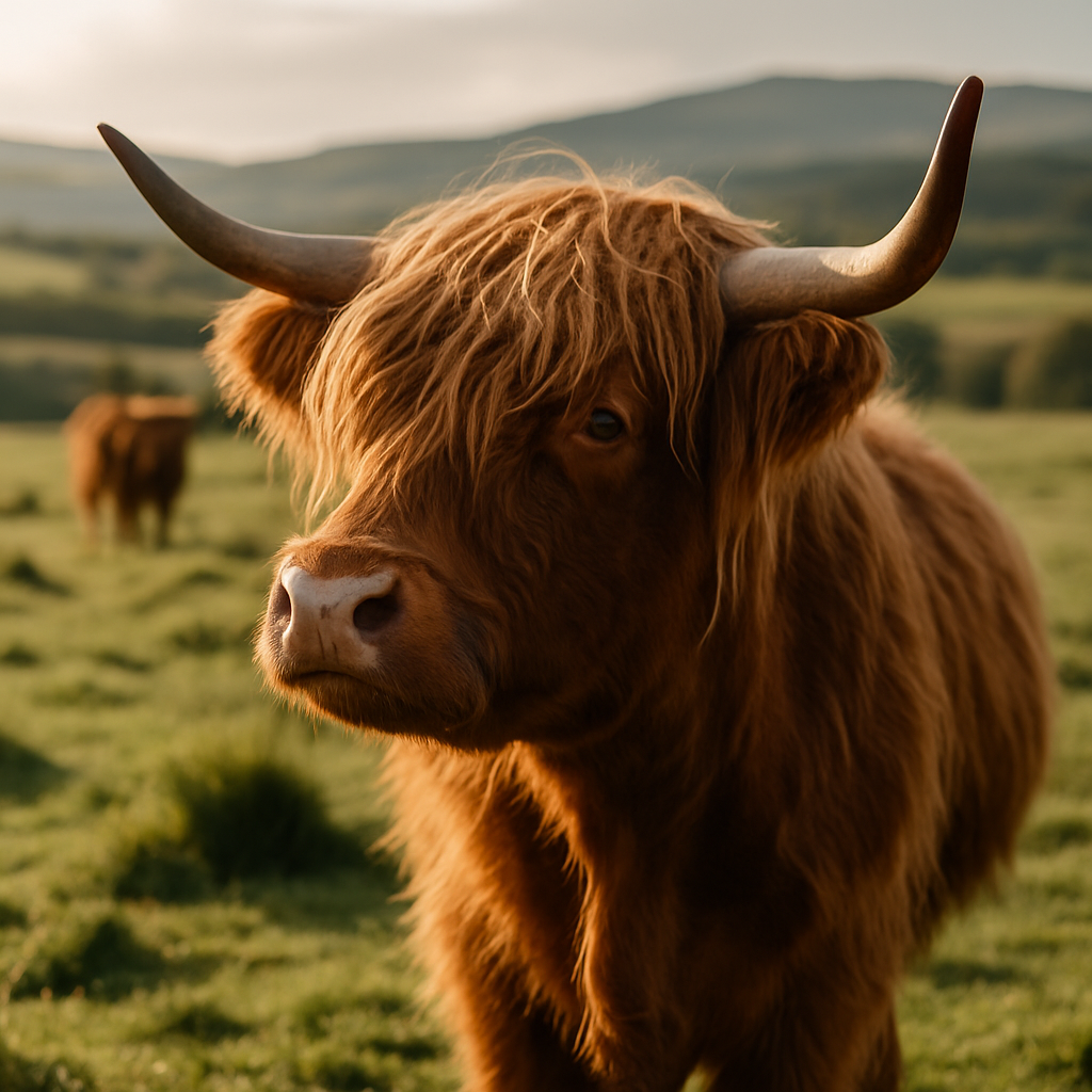 Highland cow in pasture using its senses, illustrating Highland cow senses