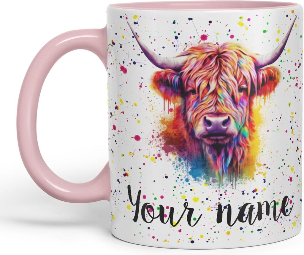 Personalised Mug with Your Text Name Highland Scottish Cow 