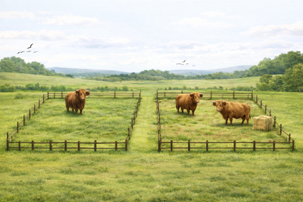 Diagram showing land requirements for Highland cows on different pasture types